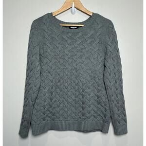 Lands End Women's Gray Pullover Cable Knit Sweater Size‎ Medium 100% Cotton